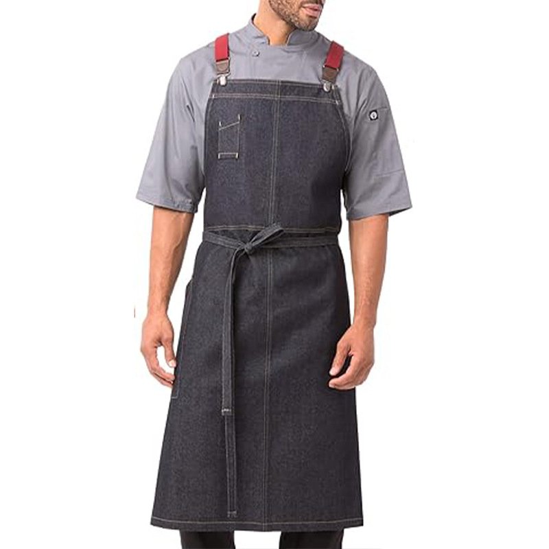 Japanese style apron custom denim long shoulder straps adjustable waist coffee shop work clothes custom