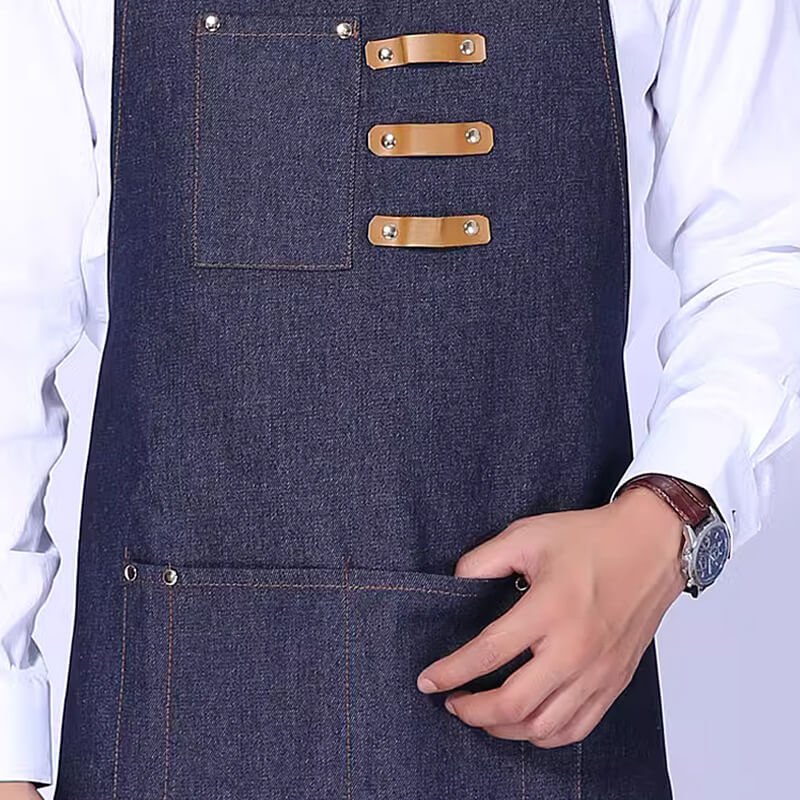 Denim apron Korean style fashion custom logo bar western restaurant home baking work apron - Image 25