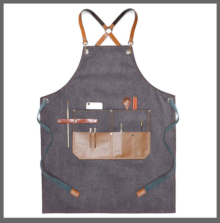 Barber shop denim apron custom LOGO printing hairstyle hairdresser painting art student fashion canvas work clothes - Image 3