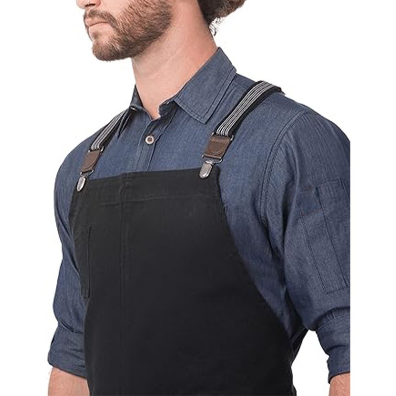 Japanese style apron custom denim long shoulder straps adjustable waist coffee shop work clothes custom - Image 9