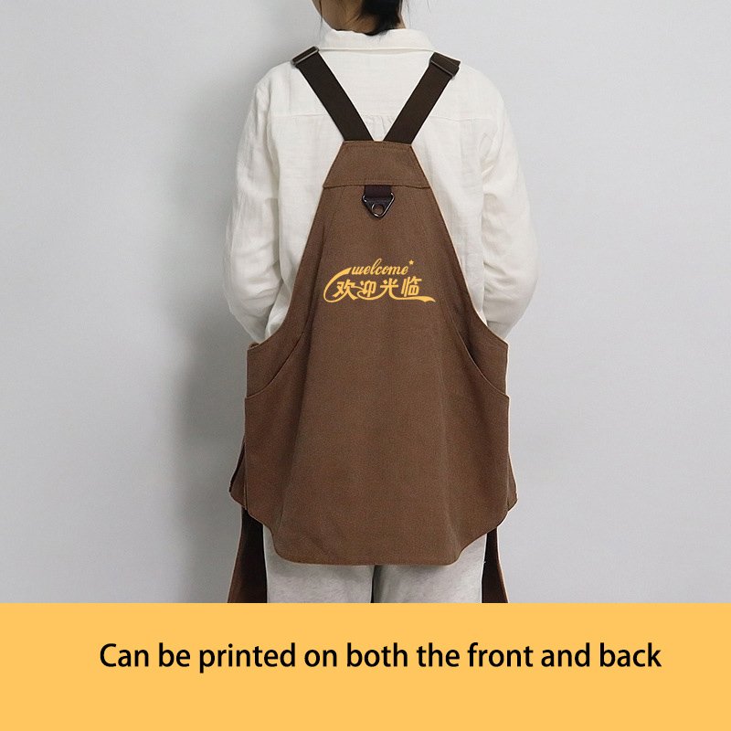 Fashion thick canvas apron Amazon outdoor logo picnic camping large pocket vest style work clothes apron - Image 5