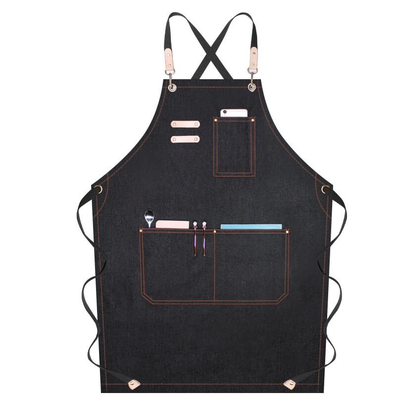 Denim apron high value restaurant work clothes customized logo milk tea coffee shop men and women overalls wholesale - Image 9