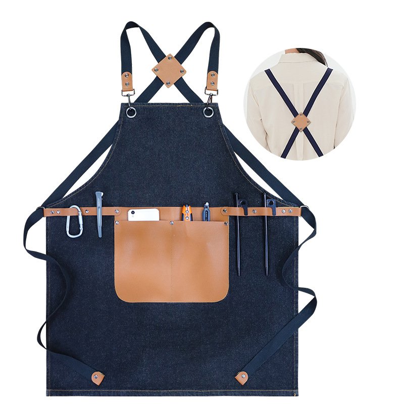 Fashionable denim canvas adjustable apron for cross-border male hairdressers, tattoo artists, and female nail technicians - Image 8
