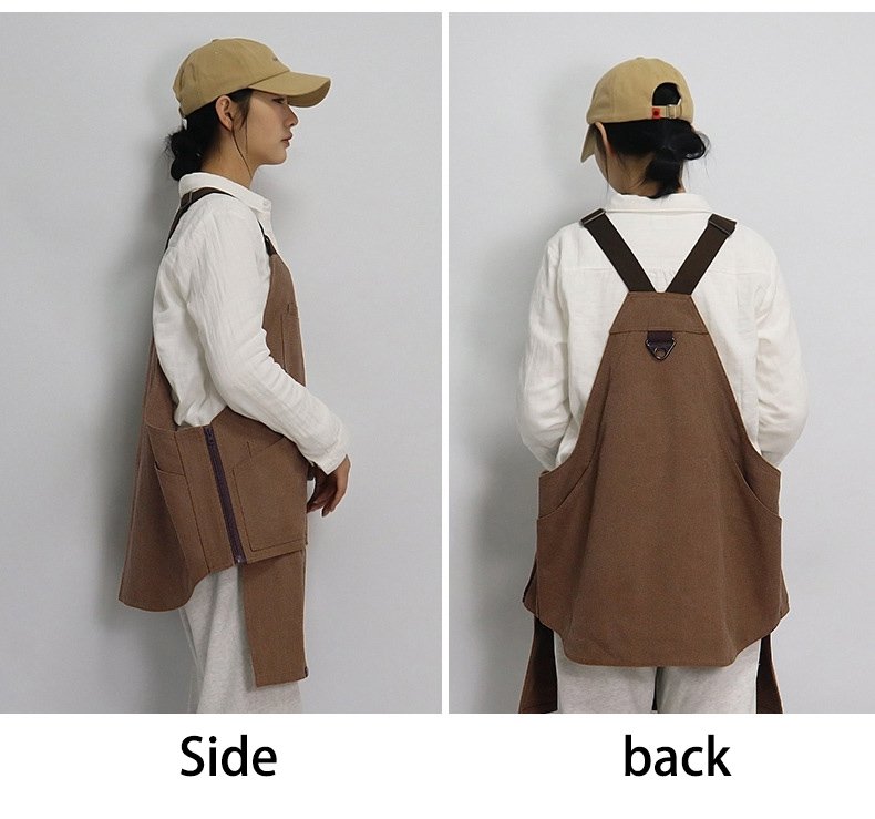 Fashion thick canvas apron Amazon outdoor logo picnic camping large pocket vest style work clothes apron - Image 8
