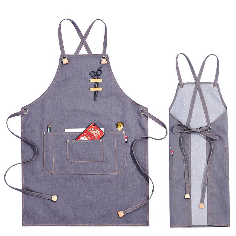 Denim apron coffee shop flower art hair dyeing perm dyeing artist custom catering kitchen apron work clothes dirt-resistant
