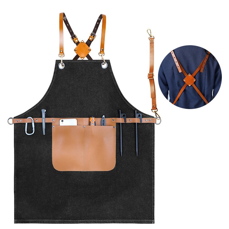 Fashionable denim canvas adjustable apron for cross-border male hairdressers, tattoo artists, and female nail technicians - Image 3