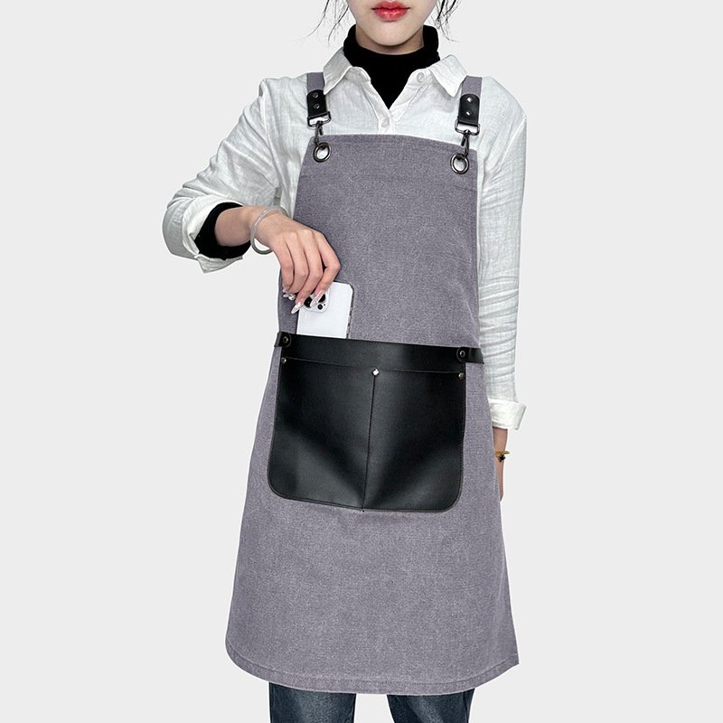 Fashionable denim canvas adjustable apron for cross-border male hairdressers, tattoo artists, and female nail technicians - Image 2