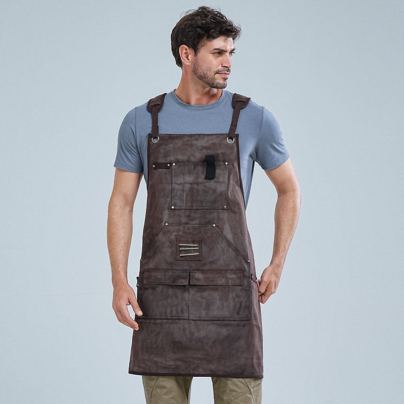 BBQ Work Apron Canvas Thick Barber Tattoo Retro Work Clothes - Image 11