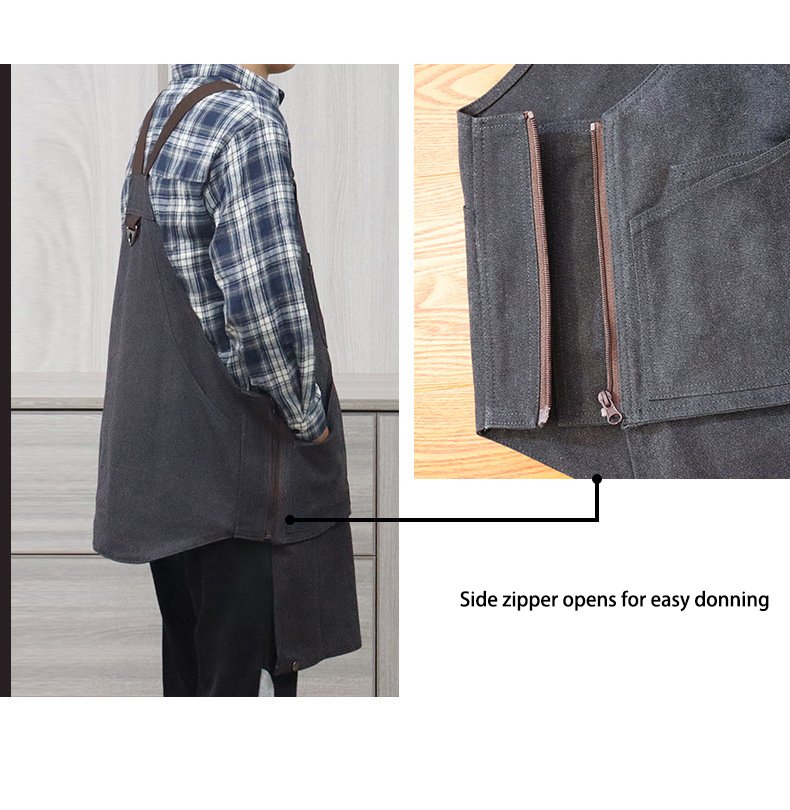 Fashion thick canvas apron Amazon outdoor logo picnic camping large pocket vest style work clothes apron - Image 4