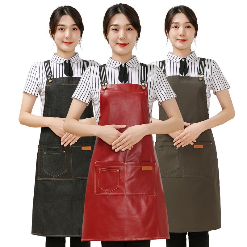 Customized logo printing on denim canvas fashionable women's aprons for restaurants, home use, wear-resistant kitchen workwear, car wash workwear, and seafood processing workwear. - Image 8