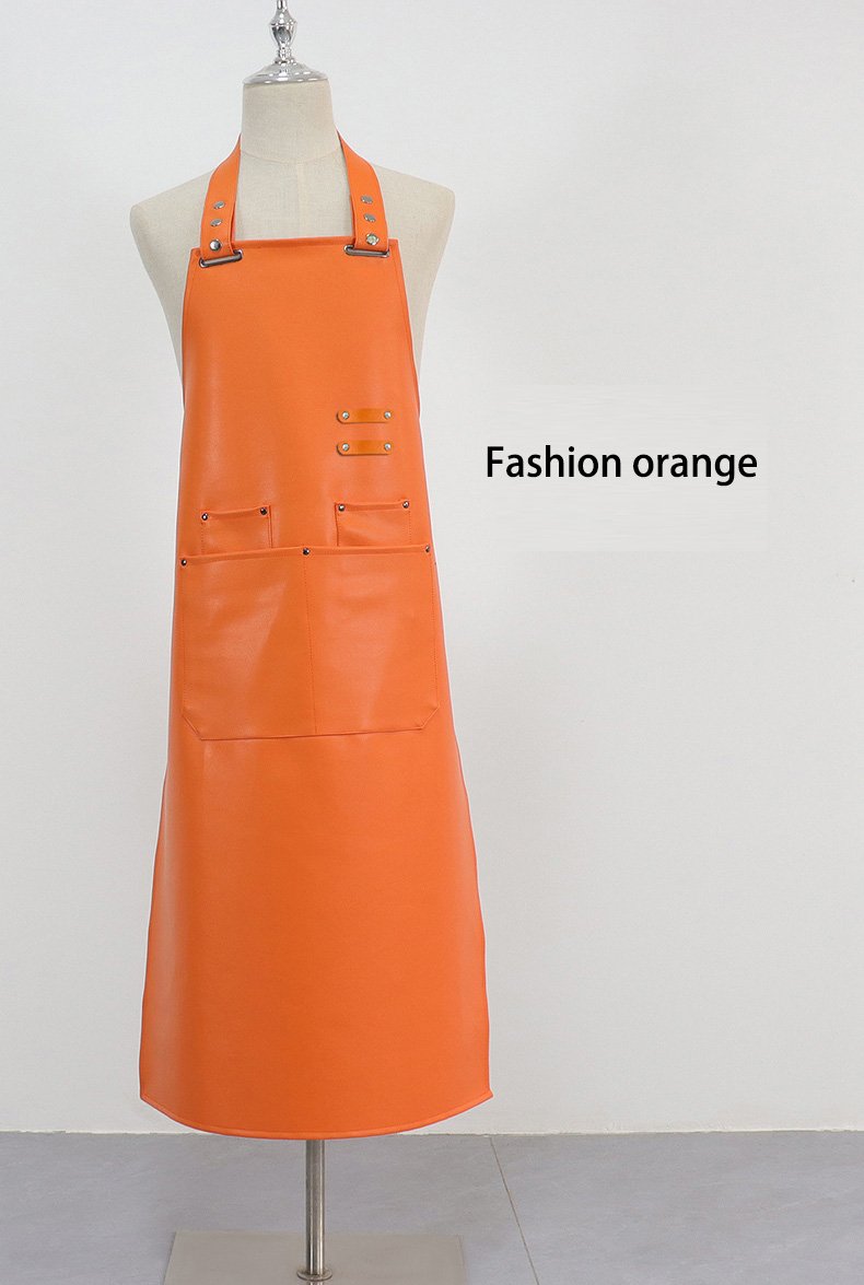 Manufacturers wholesale waterproof and oil-proof PU apron soft leather comfortable work clothes printed embroidered logo - Image 6