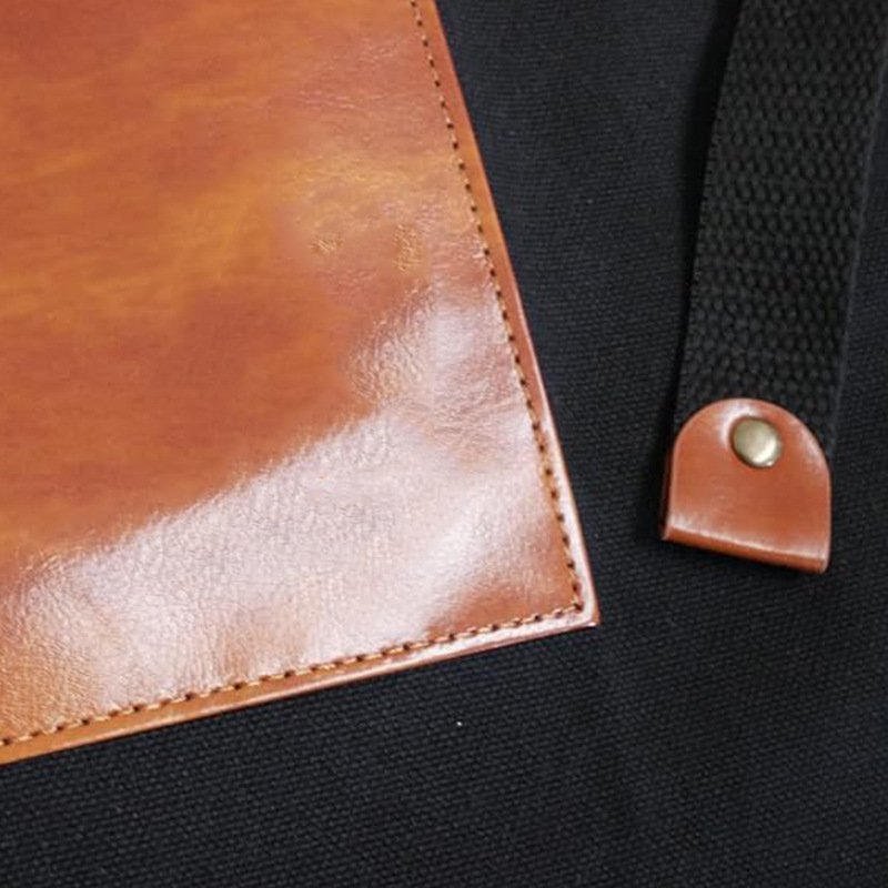 High-end custom-made hot-selling fashion haircut adjustable halter neck thick canvas men's PU work apron - Image 6