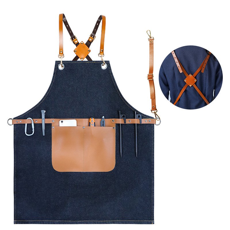 Fashionable denim canvas adjustable apron for cross-border male hairdressers, tattoo artists, and female nail technicians - Image 4