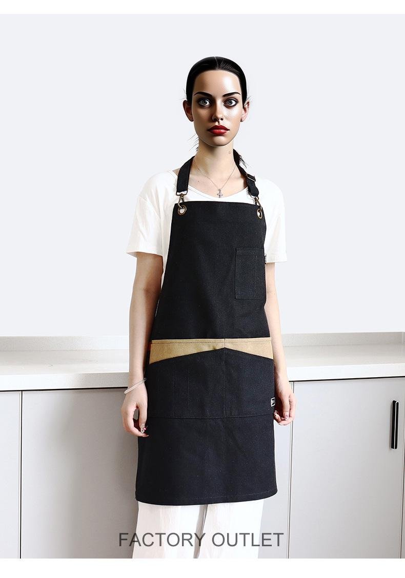 Neck hanging color canvas apron custom barber waist food tea coffee shop uniform apron - Image 6