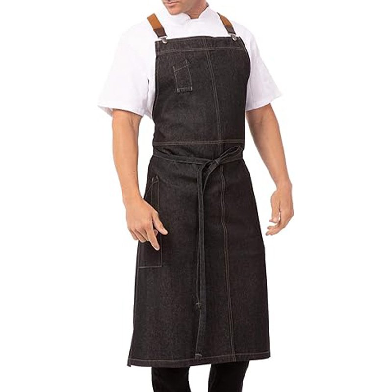 Japanese style apron custom denim long shoulder straps adjustable waist coffee shop work clothes custom - Image 4