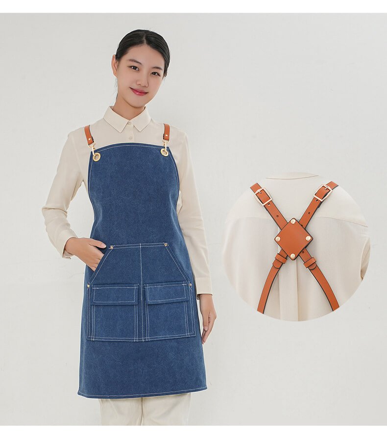 Denim work apron for women, barista, restaurant, thick canvas, male, barber, waiter apron - Image 12