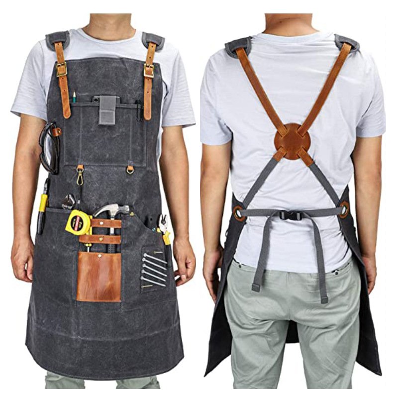 Apron canvas apron multi-function pocket apron barber carpenter work clothes custom logo - Image 3