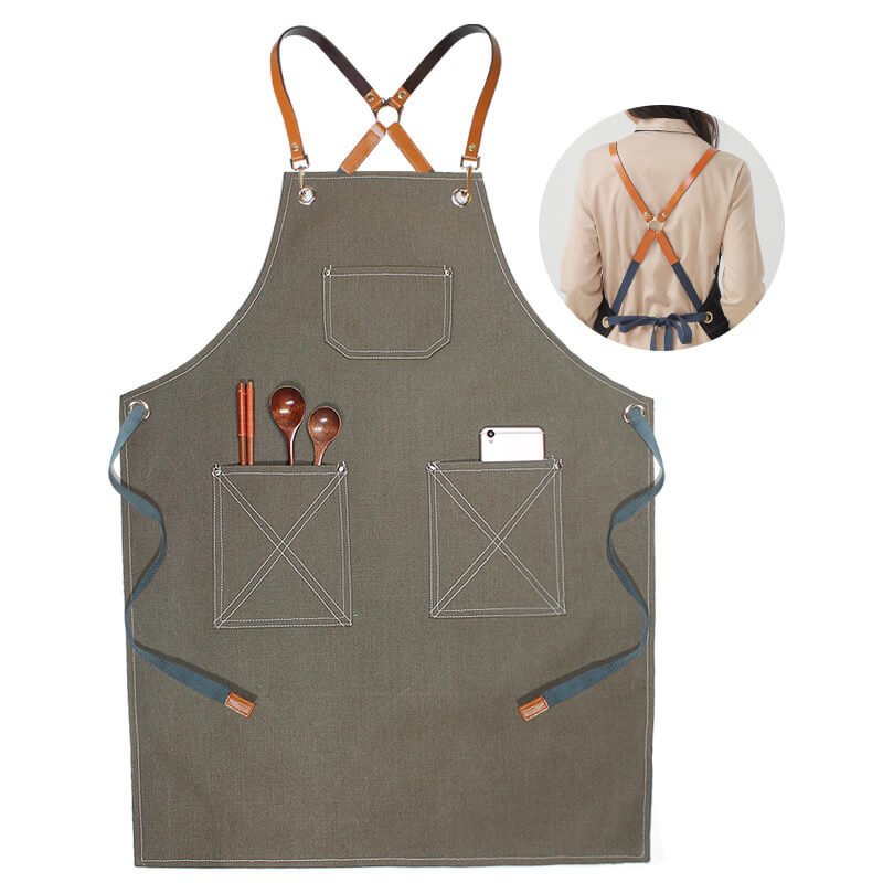 Waterproof canvas coffee chef apron men's printed logo milk tea shop florist catering work clothes women - Image 27