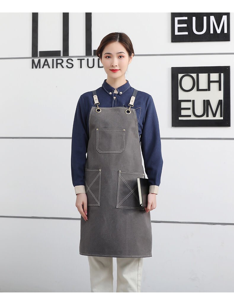 Waterproof canvas coffee chef apron men's printed logo milk tea shop florist catering work clothes women - Image 2