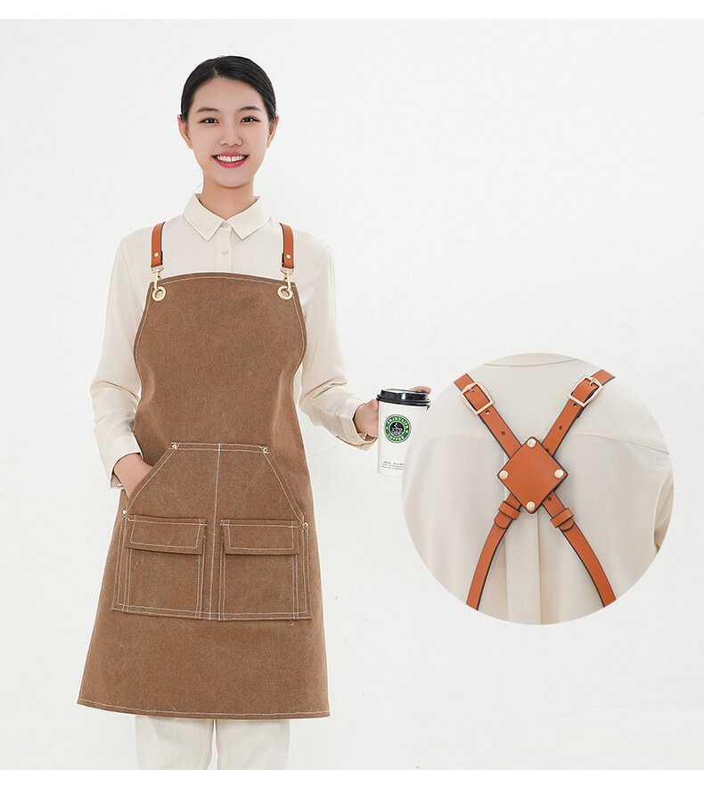 Denim work apron for women, barista, restaurant, thick canvas, male, barber, waiter apron - Image 3