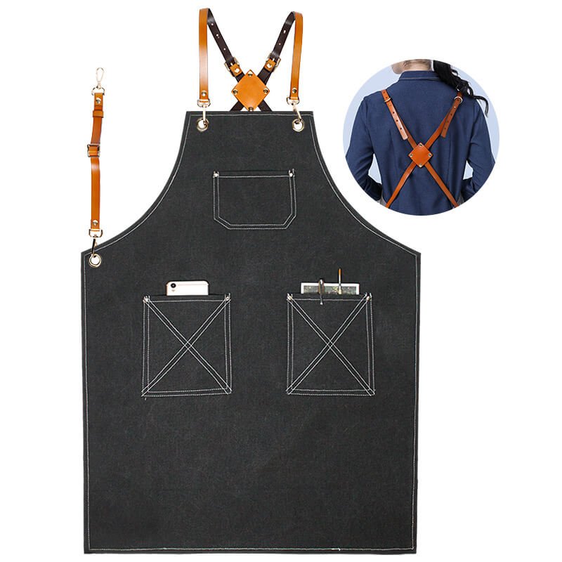 Waterproof canvas coffee chef apron men's printed logo milk tea shop florist catering work clothes women - Image 7