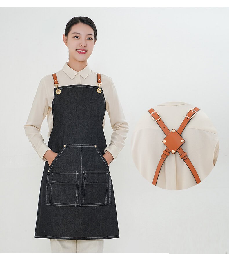 Denim work apron for women, barista, restaurant, thick canvas, male, barber, waiter apron - Image 5