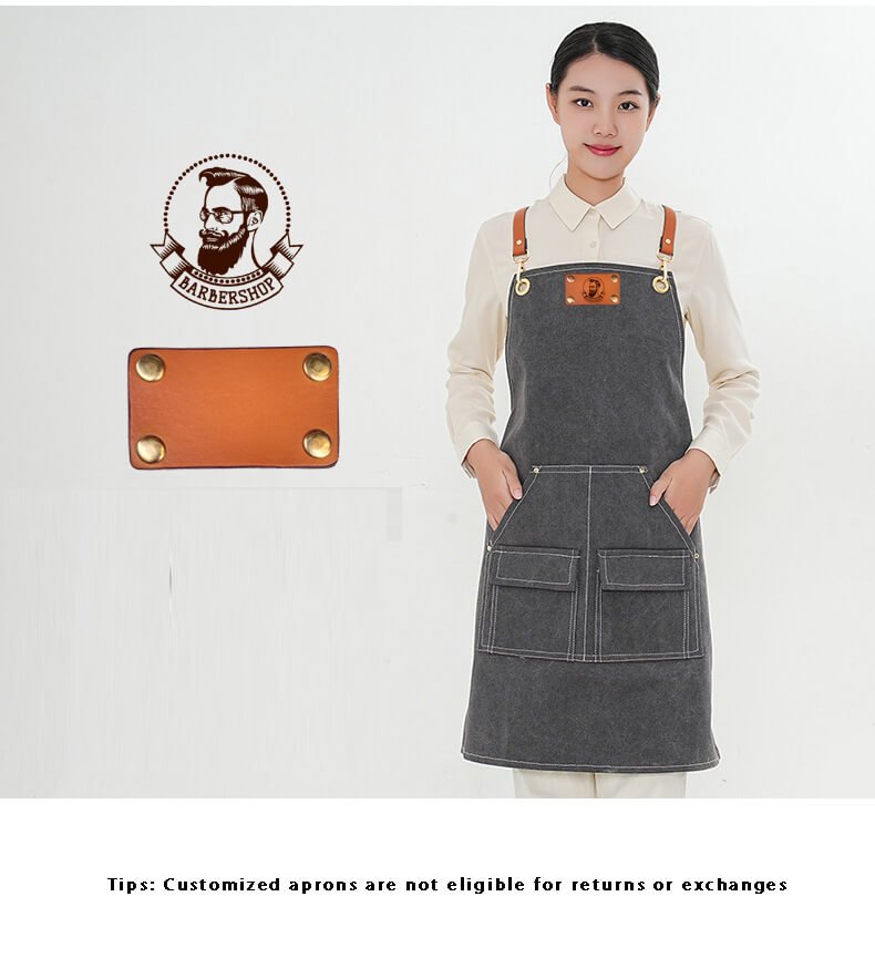 Denim work apron for women, barista, restaurant, thick canvas, male, barber, waiter apron - Image 6