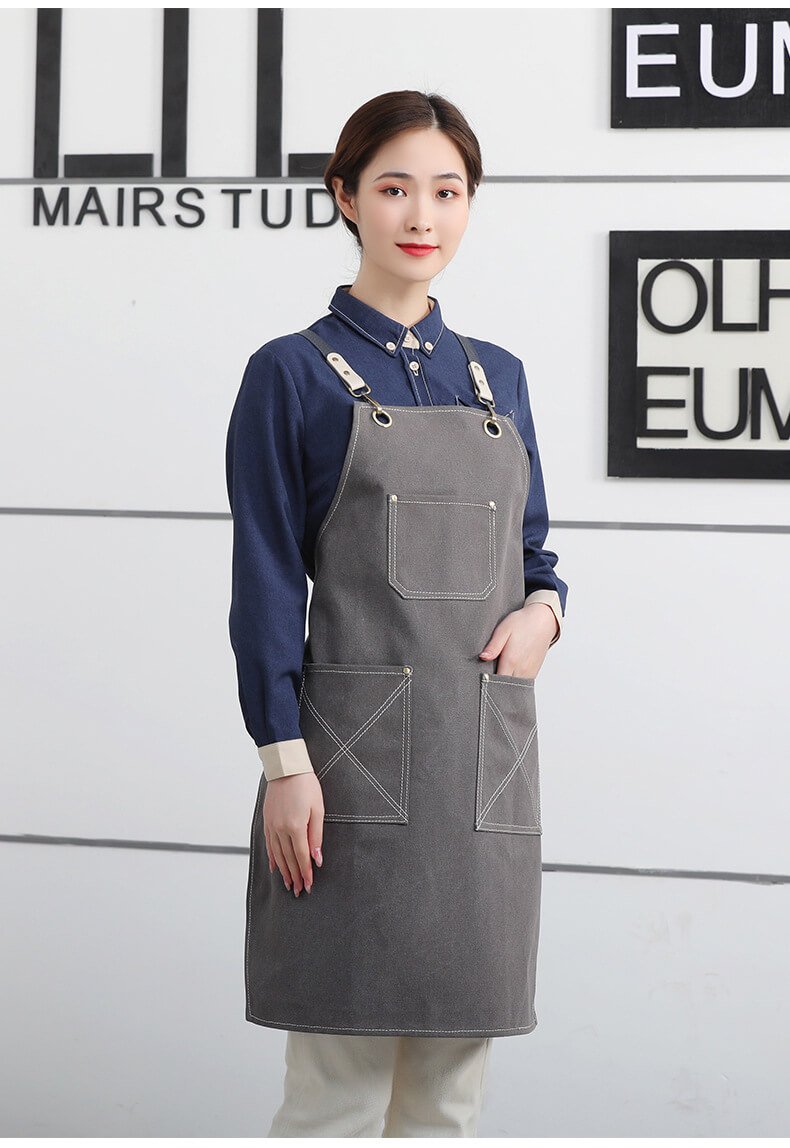 Waterproof canvas coffee chef apron men's printed logo milk tea shop florist catering work clothes women - Image 8