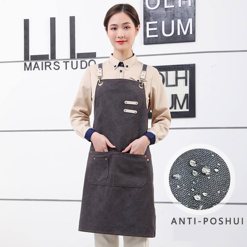 Brown thick canvas apron custom made nail art painting hairdresser flower work clothes apron - Image 10