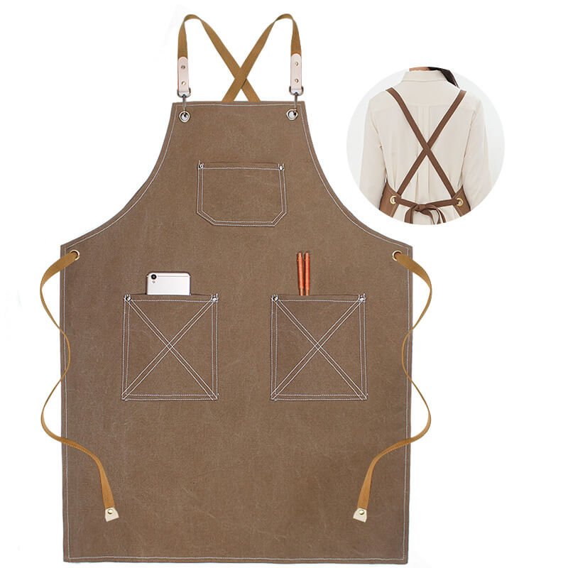 Waterproof canvas coffee chef apron men's printed logo milk tea shop florist catering work clothes women - Image 16
