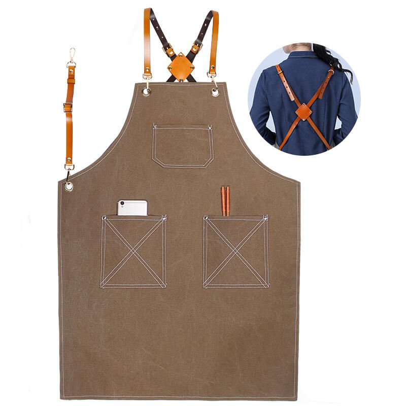 Waterproof canvas coffee chef apron men's printed logo milk tea shop florist catering work clothes women - Image 19