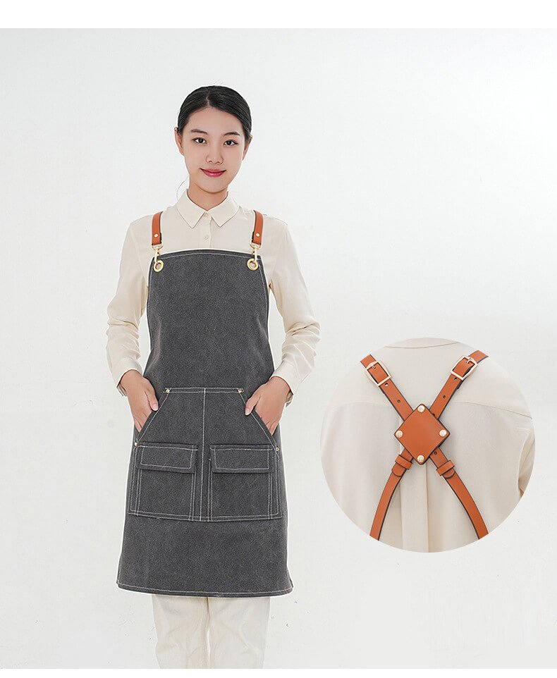 Denim work apron for women, barista, restaurant, thick canvas, male, barber, waiter apron - Image 9