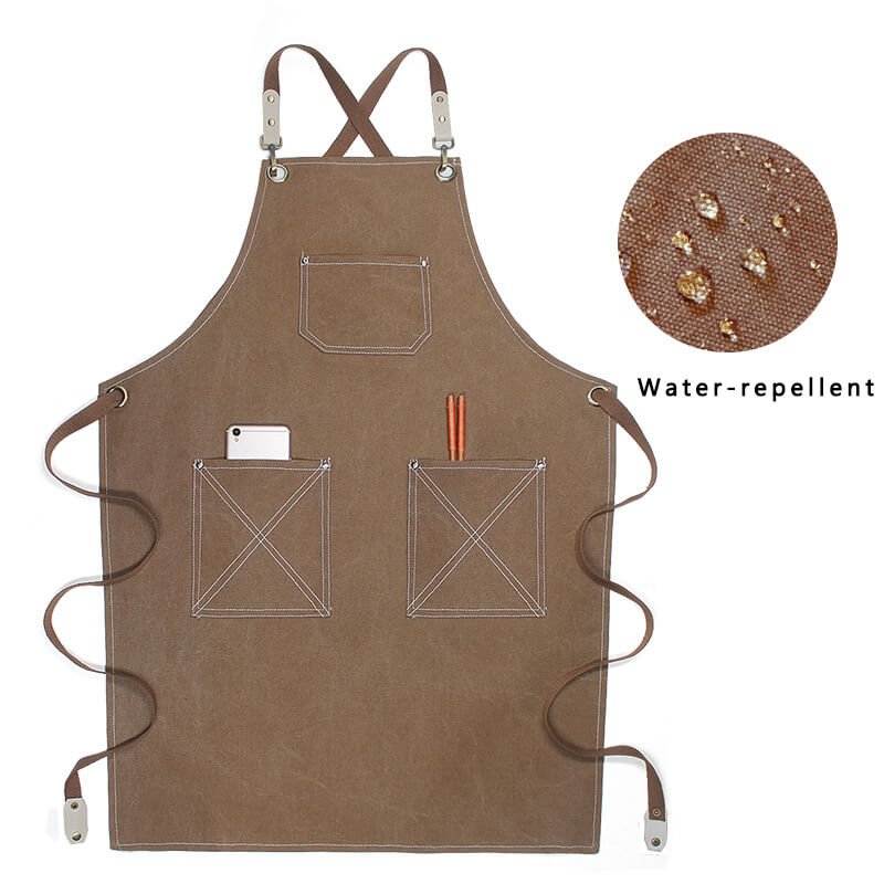 Brown thick canvas apron custom made nail art painting hairdresser flower work clothes apron - Image 17
