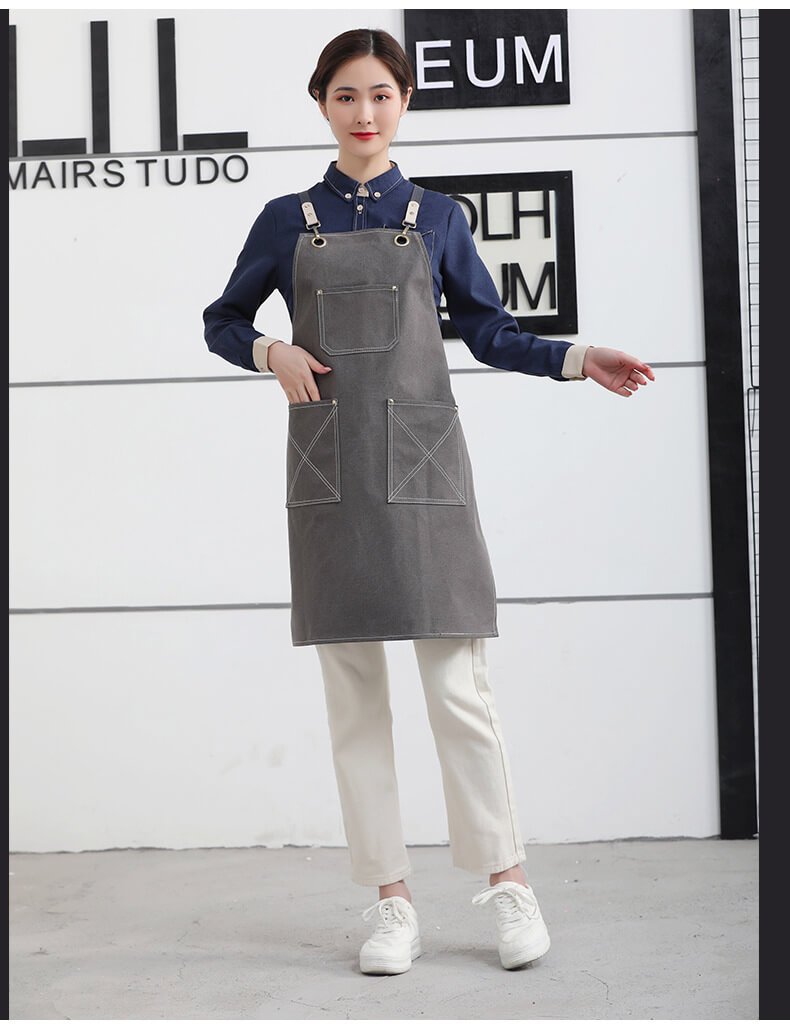 Waterproof canvas coffee chef apron men's printed logo milk tea shop florist catering work clothes women - Image 25