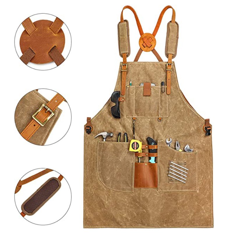 Apron canvas apron multi-function pocket apron barber carpenter work clothes custom logo - Image 5