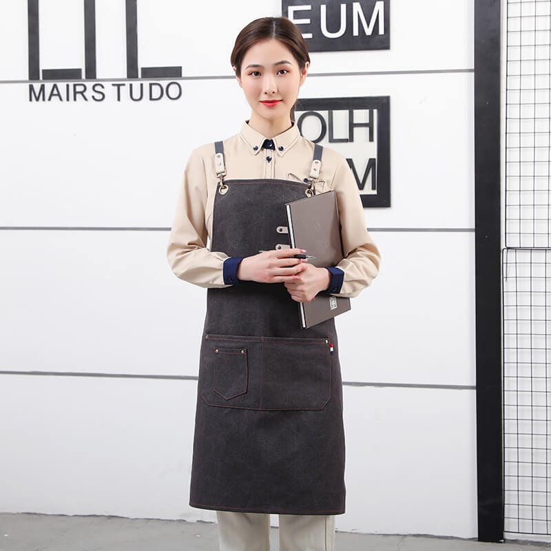 Brown thick canvas apron custom made nail art painting hairdresser flower work clothes apron - Image 4