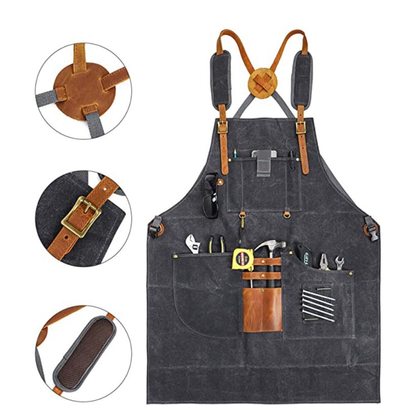 Apron canvas apron multi-function pocket apron barber carpenter work clothes custom logo - Image 7