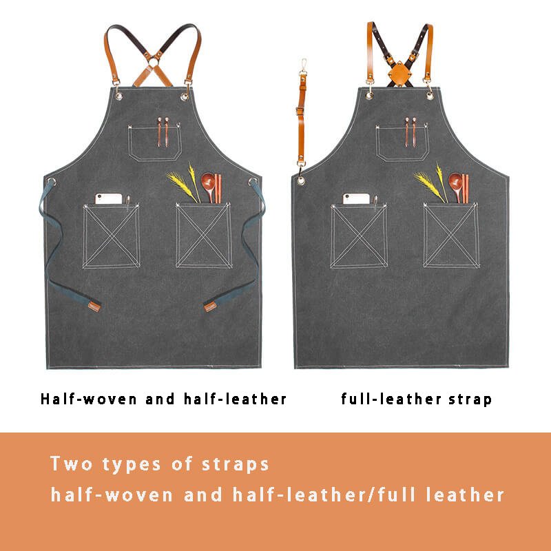 Waterproof canvas coffee chef apron men's printed logo milk tea shop florist catering work clothes women - Image 3