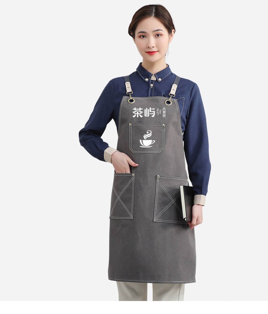 Waterproof canvas coffee chef apron men's printed logo milk tea shop florist catering work clothes women - Image 4