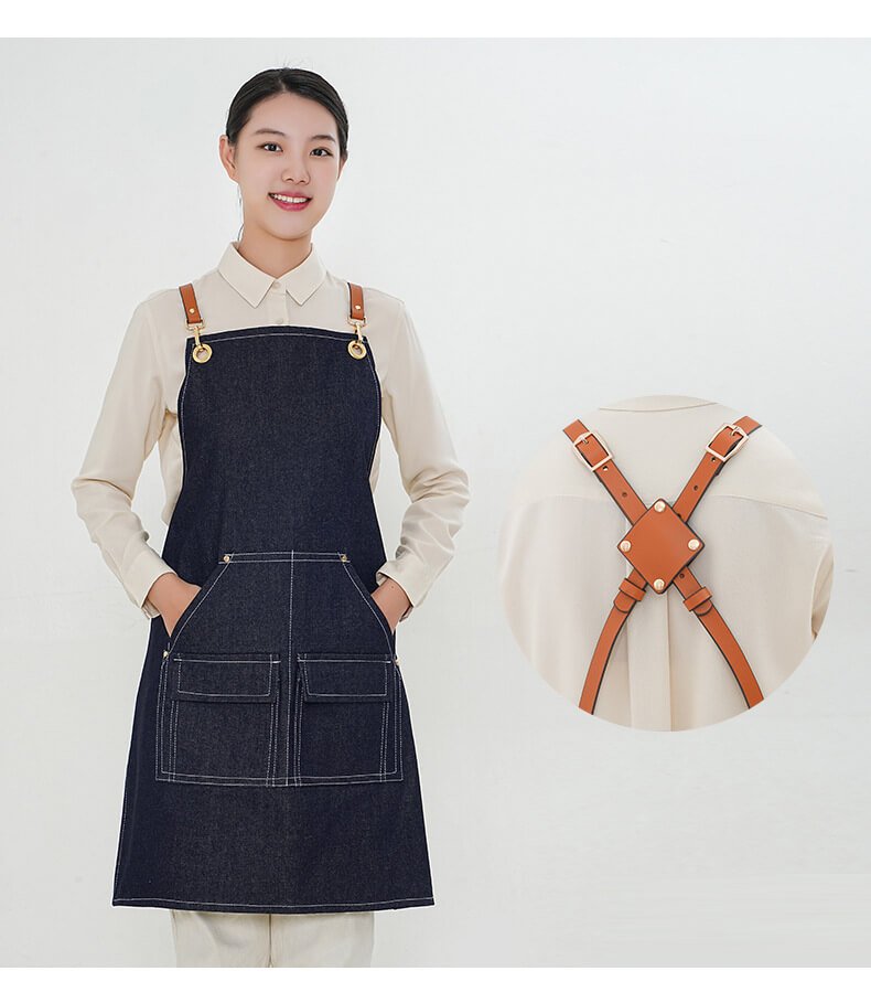 Denim work apron for women, barista, restaurant, thick canvas, male, barber, waiter apron - Image 4