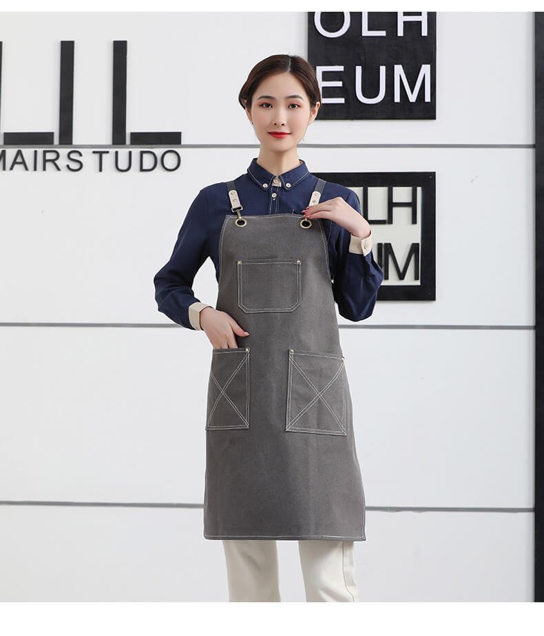 Waterproof canvas coffee chef apron men's printed logo milk tea shop florist catering work clothes women - Image 6