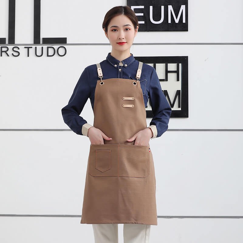 Brown thick canvas apron custom made nail art painting hairdresser flower work clothes apron - Image 9