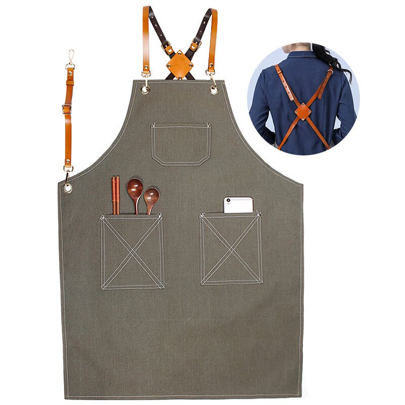 Waterproof canvas coffee chef apron men's printed logo milk tea shop florist catering work clothes women - Image 11
